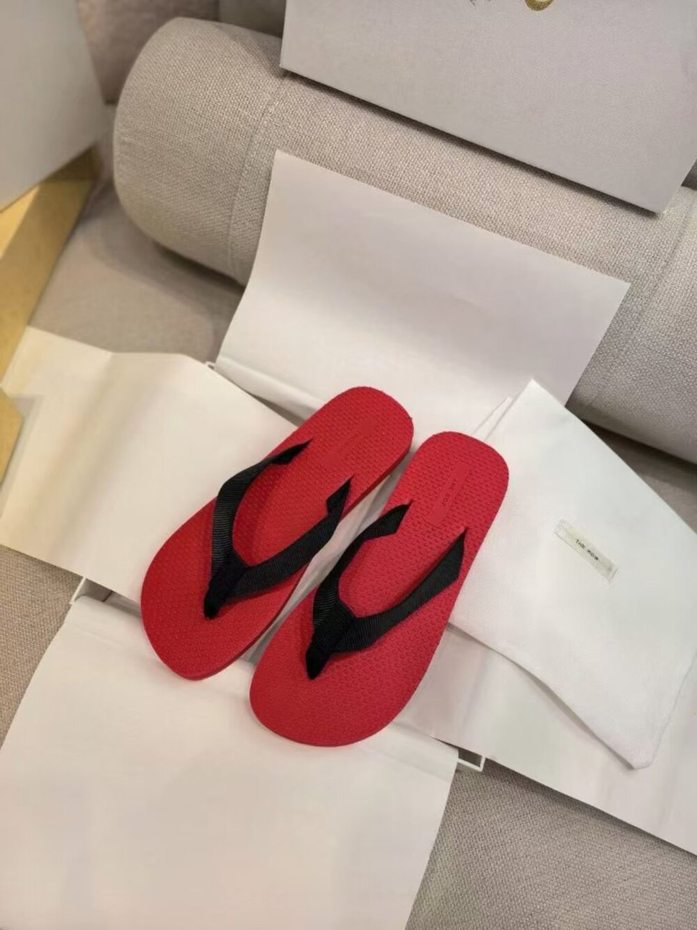 The Row Red Contrast Strap Thong Flip‑Flop Sandals